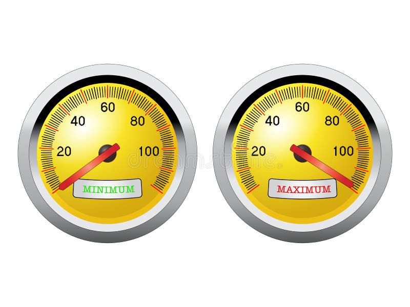 Abstract illustration of minimum and maximum speed meter closeup. Abstract illustration of minimum and maximum speed meter closeup