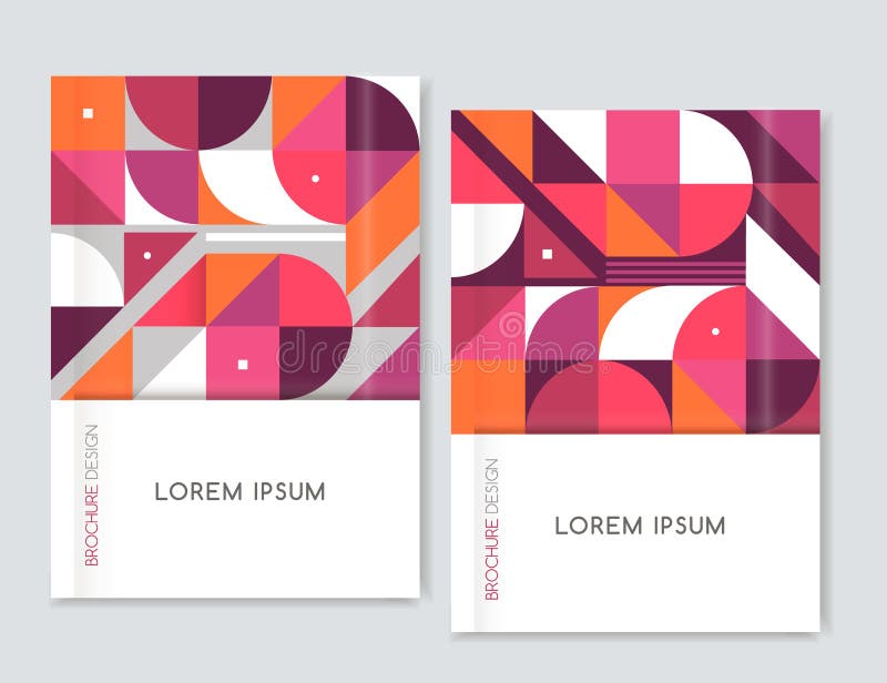 Räkningsdesign för broschyrbroschyrreklamblad geometrisk abstrakt bakgrund Rosa färger, apelsin, vit, grå triangel, fyrkanter och royaltyfri illustrationer