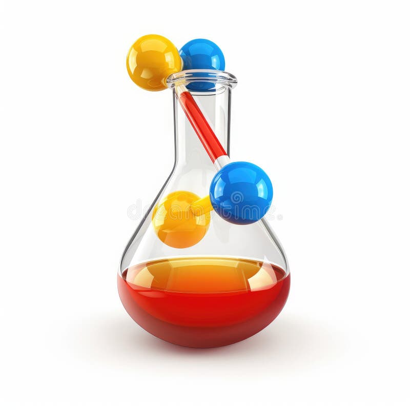 Réaction chimique colorée dans la fiole Erlenmeyer Structure moléculaire illustration stock