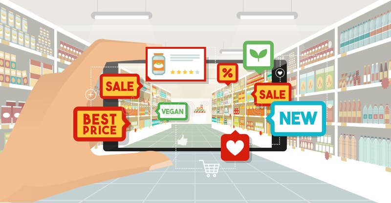 Réalité et épicerie augmentées illustration de vecteur