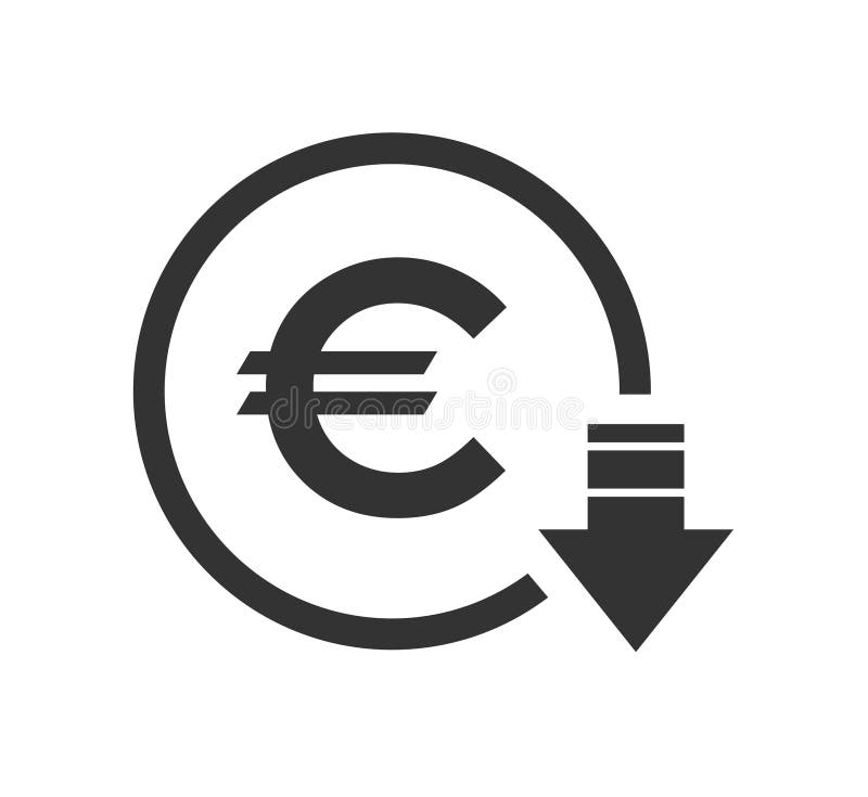 RÃ©duction des coÃ»ts - diminution de l'icÃ´ne euro. Image du symbole du vecteur isolÃ©e en arriÃ¨re-plan