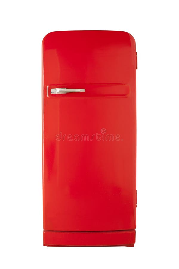 Réfrigérateur rouge de vintage d'isolement sur le fond blanc photo stock Réfrigérateur rouge de vintage d'isolement sur le fond blanc photo stock