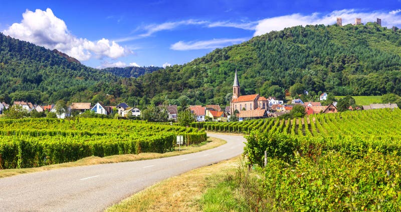 Région d'Alsace de la France - vignobles, maisons et montagnes image libre de droits Région d'Alsace de la France - vignobles, maisons et montagnes image libre de droits