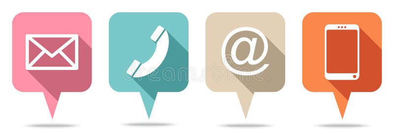 Réglé de quatre bulles de la parole entrez en contact avec les rétros couleurs illustration de vecteur Réglé de quatre bulles de la parole entrez en contact avec les rétros couleurs illustration de vecteur