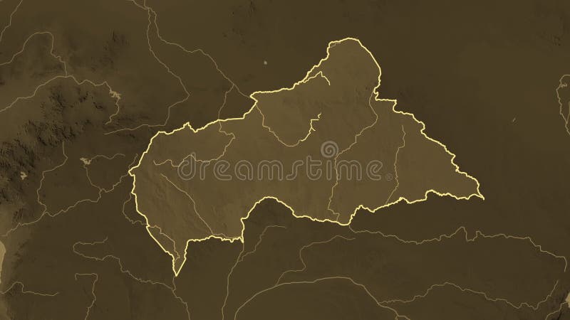 République centrafricaine carte solide. Régions. Sepia. Étiquettes illustration libre de droits