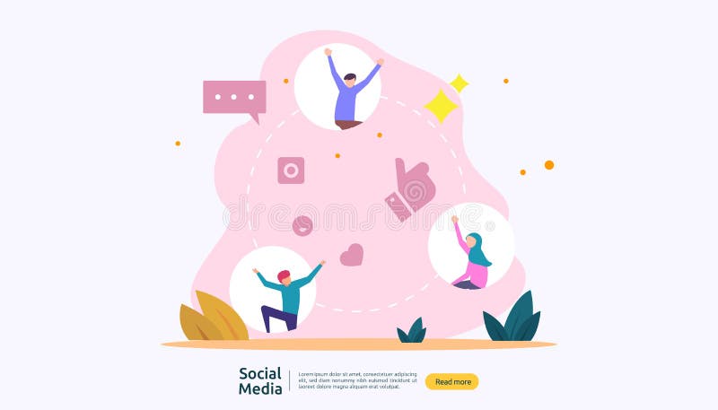 Réseau de médias et concept sociaux d'influencer avec le caractère des jeunes dans le style plat calibre d'illustration pour la p illustration stock Réseau de médias et concept sociaux d'influencer avec le caractère des jeunes dans le style plat calibre d'illustration pour la p illustration stock