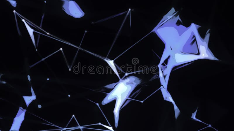 Réseau électronique de lignes triangulaires. motion. déplacement d'une web numérique dans l'espace 3d sur fond noir. quadrillage t. lignes de quadrillage numérique triangulaire en 3d.