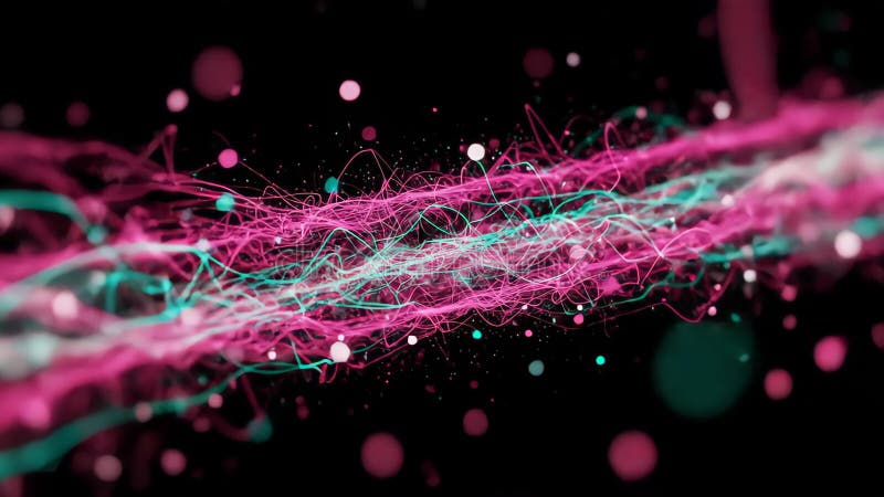 Résumé Flux de particules rose et cyan sur fond noir en style numérique illustration libre de droits