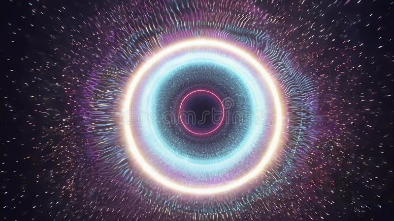 Résumé forme circulaire brillante avec des pulsations rythmiques lisses et un flux de particules dynamique créant un effet portail illustration de vecteur