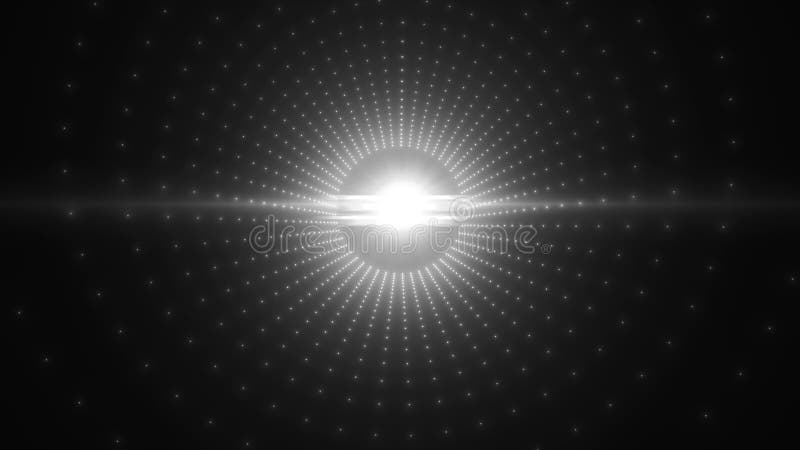 Résumé quadrillage numérique avec points blancs brillants rayonnant tunnel à partir d'une lumière lumineuse centrale symbolisant l illustration libre de droits