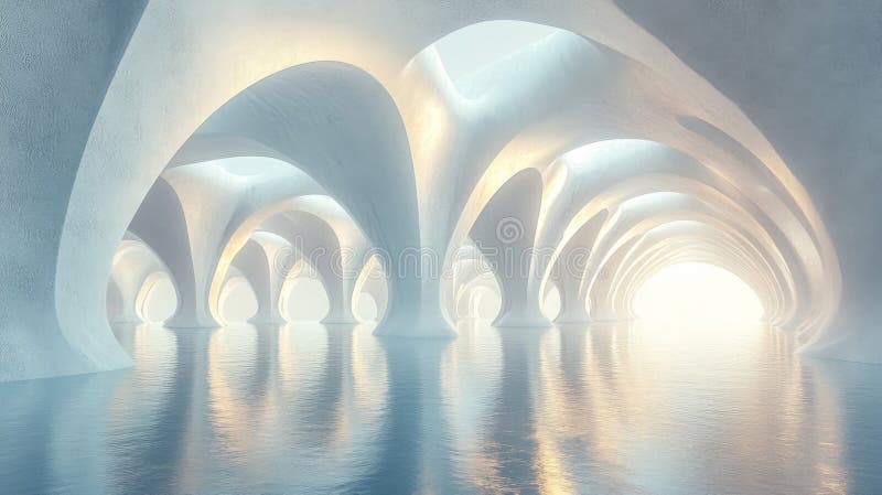 Résumé Rendu architectural d'une allée blanche avec reflets d'eau illustration libre de droits