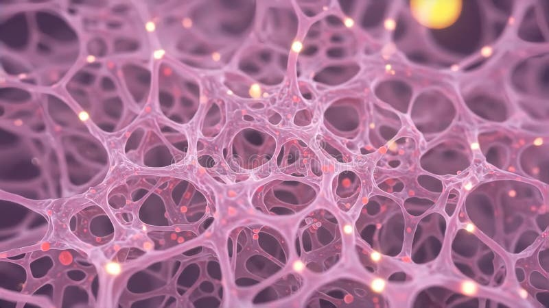 Résumé Structure du réseau rose avec des noeuds brillants pour la visualisation scientifique illustration de vecteur