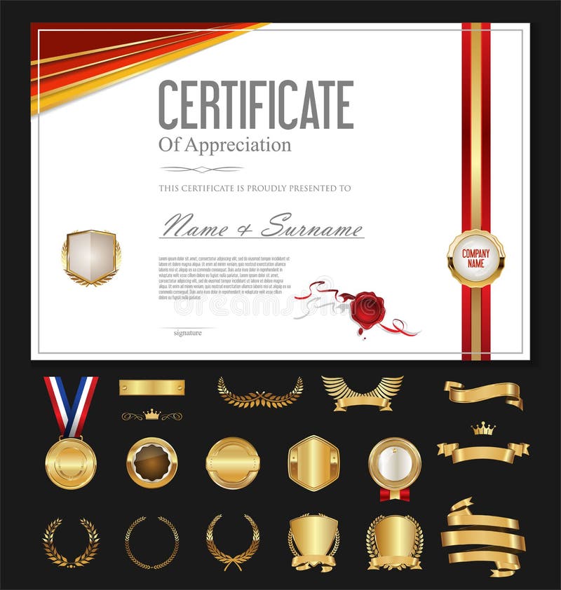 Rétro calibre de cru de certificat ou de diplôme avec les labels de luxe illustration de vecteur Rétro calibre de cru de certificat ou de diplôme avec les labels de luxe illustration de vecteur