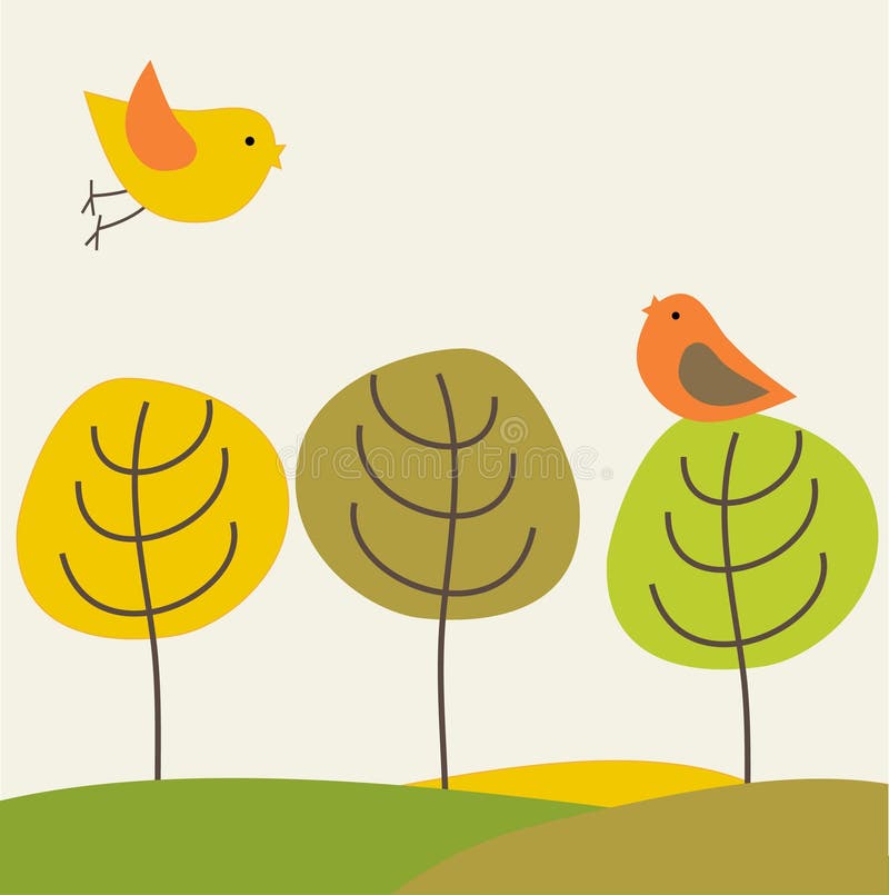 Rétro carte de type avec des couples d'oiseaux sur les arbres illustration libre de droits Rétro carte de type avec des couples d'oiseaux sur les arbres illustration libre de droits