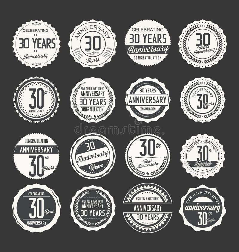 Rétro collection d'insigne d'anniversaire, 30 ans illustration libre de droits Rétro collection d'insigne d'anniversaire, 30 ans illustration libre de droits
