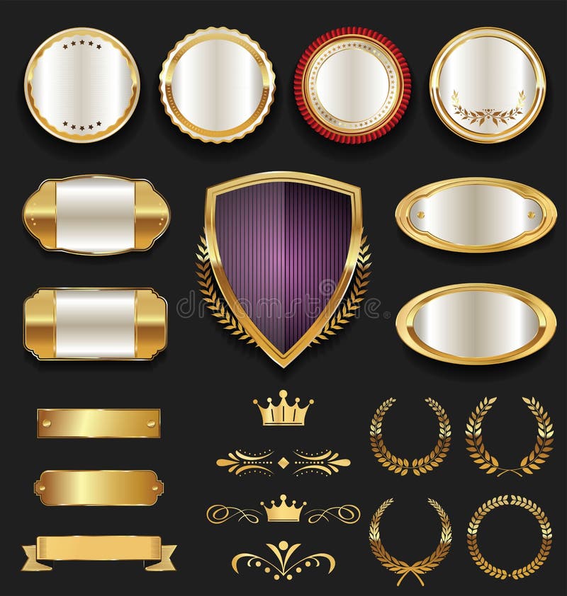 Rétro collection d'insigne d'or de luxe de qualité illustration de vecteur Rétro collection d'insigne d'or de luxe de qualité illustration de vecteur