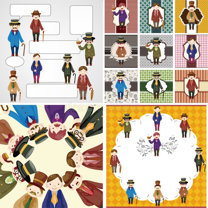 Rétro collection de carte de monsieur de dessin animé illustration libre de droits Rétro collection de carte de monsieur de dessin animé illustration libre de droits