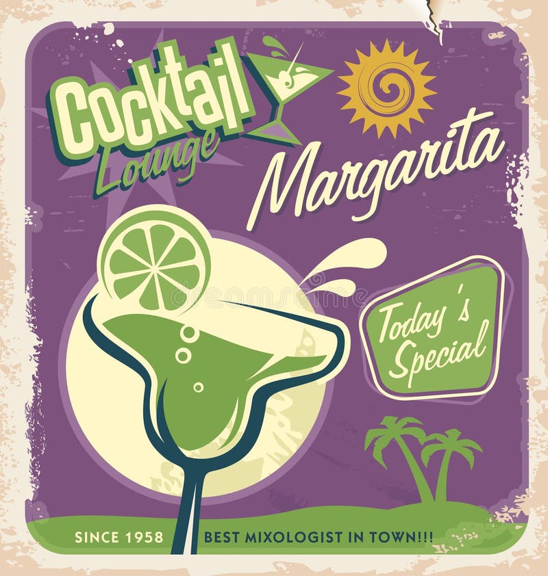 Rétro conception d'affiche pour un des cocktails de les plus populaires illustration de vecteur Rétro conception d'affiche pour un des cocktails de les plus populaires illustration de vecteur