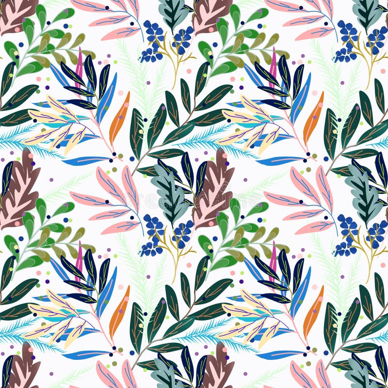 Rétro configuration florale sans joint Feuilles multicolores sur le blanc illustration libre de droits Rétro configuration florale sans joint Feuilles multicolores sur le blanc illustration libre de droits
