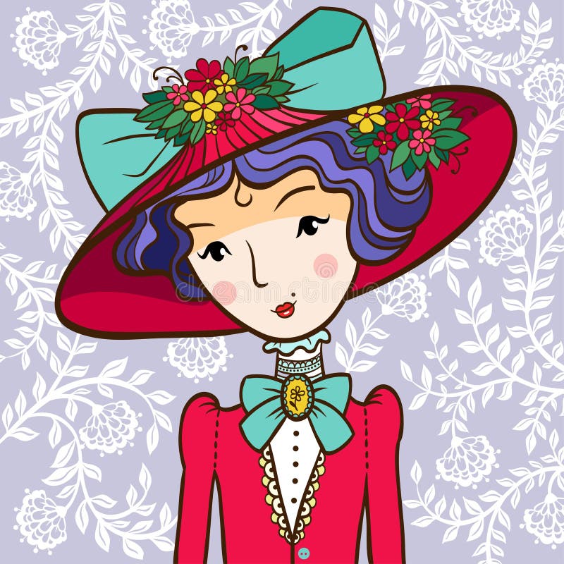 Rétro fille dans un chapeau illustration stock Rétro fille dans un chapeau illustration stock