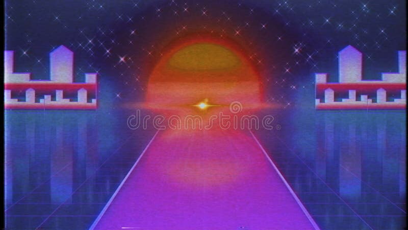 Rétro futuriste, vol au-dessus de la route, la rétro science fiction 80s illustration libre de droits