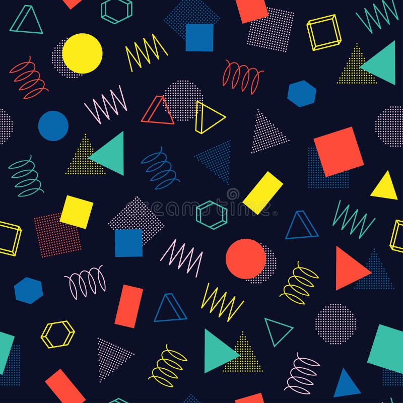 Rétro ligne géométrique modèles sans couture de Memphis de formes Mode 80-90s de hippie Textures abstraites de pêle-mêle Rebecca illustration de vecteur