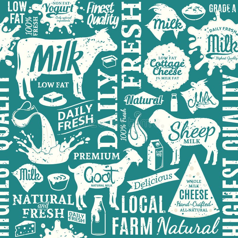 Rétro modèle sans couture typographique dénommé de produit laitier de vecteur ou illustration libre de droits Rétro modèle sans couture typographique dénommé de produit laitier de vecteur ou illustration libre de droits