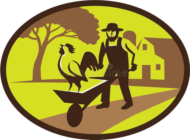 Rétro ovale de Rooster Wheelbarrow Farm d'agriculteur amish