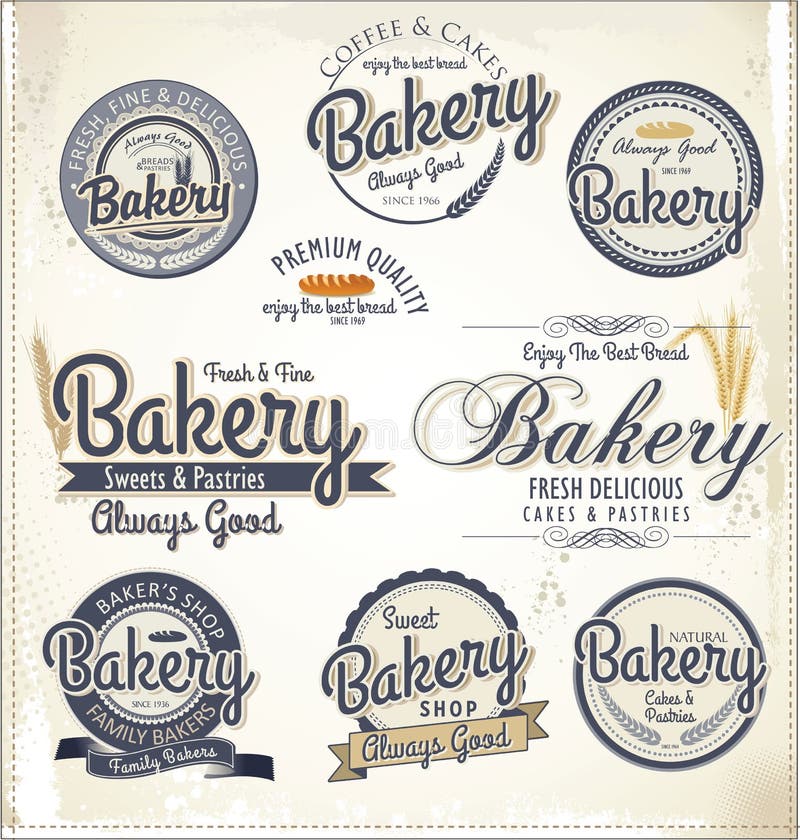 Rétros insignes et labels de boulangerie illustration de vecteur Rétros insignes et labels de boulangerie illustration de vecteur