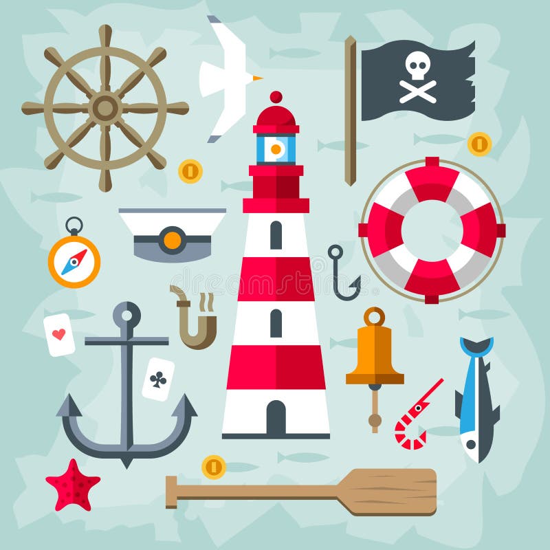 Rétros éléments nautiques illustration stock Rétros éléments nautiques illustration stock