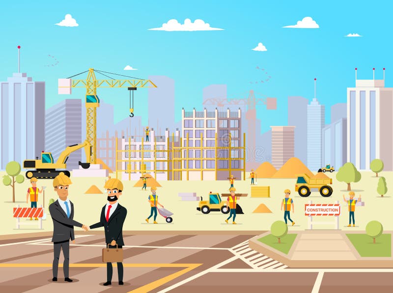 Réunion d'affaire d'associé et d'entrepreneur sur la construction de bâtiments Vecteur Illsustration des caractères de travailleu illustration stock Réunion d'affaire d'associé et d'entrepreneur sur la construction de bâtiments Vecteur Illsustration des caractères de travailleu illustration stock