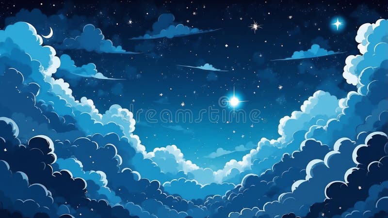 Rêve bleu thème mignon nuit ciel ai généré illustration de vecteur