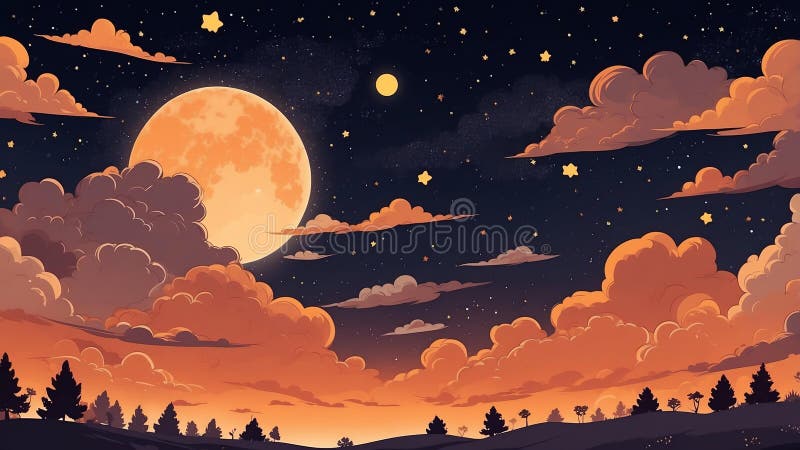 Rêve orange thème nuit ciel mignon arrière-groupe ai généré illustration de vecteur