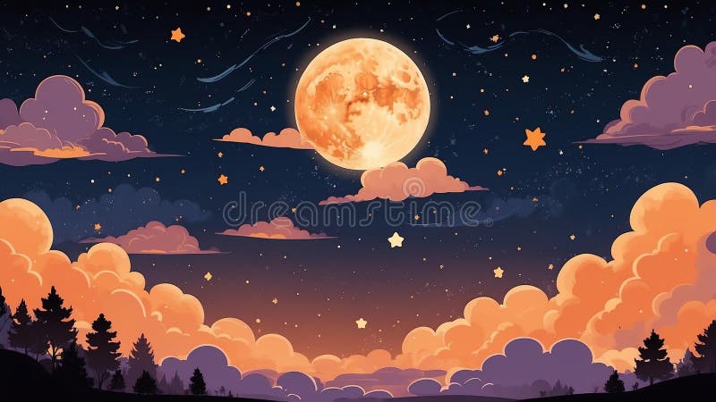 Rêve orange thème nuit ciel mignon arrière-groupe ai généré illustration stock