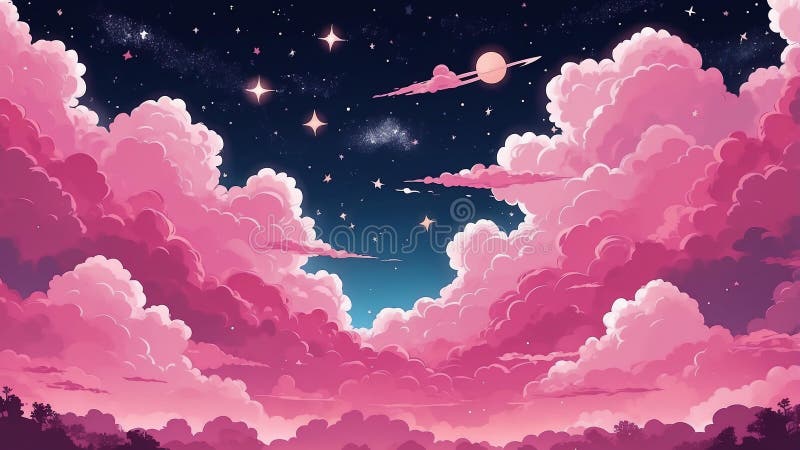 Rêve rose thème mignon nuit ciel a généré illustration libre de droits