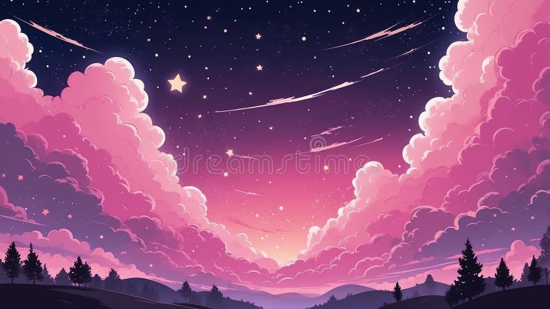 Rêve rose thème mignon nuit ciel a généré illustration stock