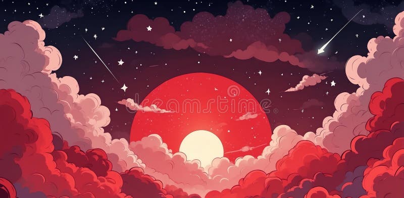 Rêve rouge thème mignon nuit ciel ai généré illustration stock