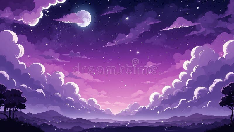 Rêve violet thème mignonne nuit ciel arrière-groupe ai généré illustration libre de droits