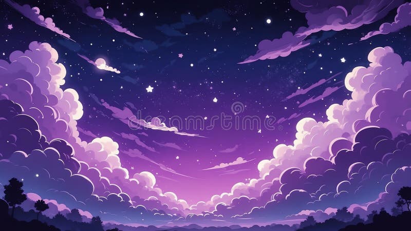 Rêve violet thème mignonne nuit ciel arrière-groupe ai généré illustration de vecteur