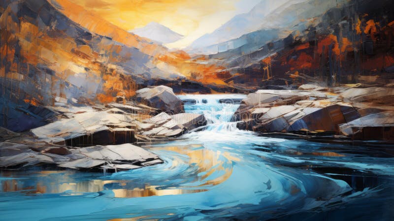 Río cian y ámbar : un paisaje atrevido y elegante ilustración del vector