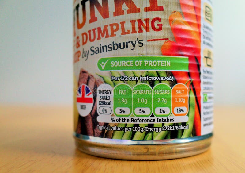 Rótulo nutricional da sopa de carne de bovino por sainsburys