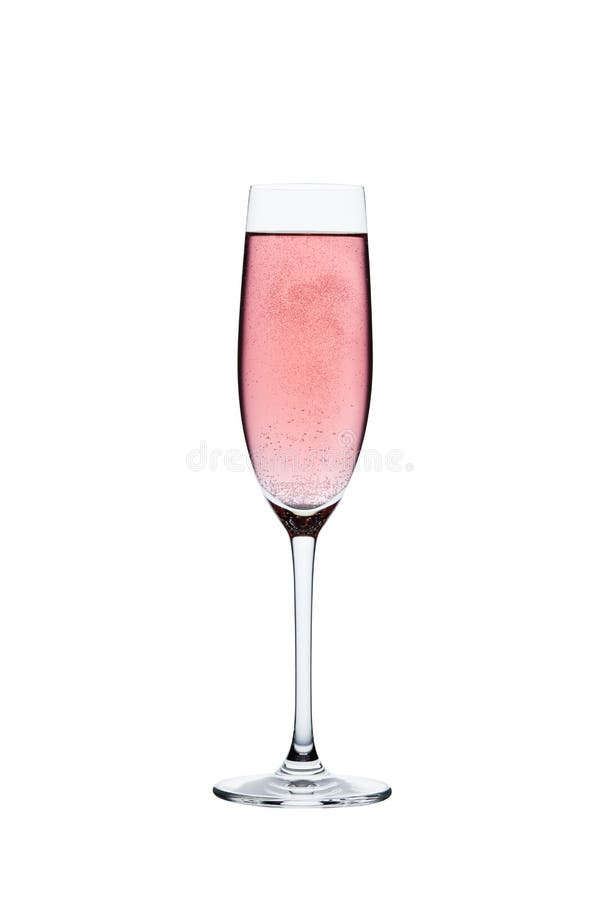 Rose champagne glass with reflection isolated on a white background. Rose champagne glass with reflection isolated on a white background