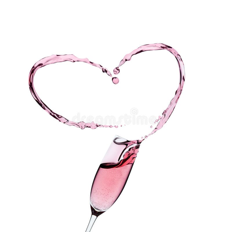 Rose champagne glass with a splash in the shape of a heart. Rose champagne glass with a splash in the shape of a heart