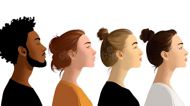 Różne profile boczne Minimalistyczna cyfrowa ilustracja czterech osób ilustracja wektor