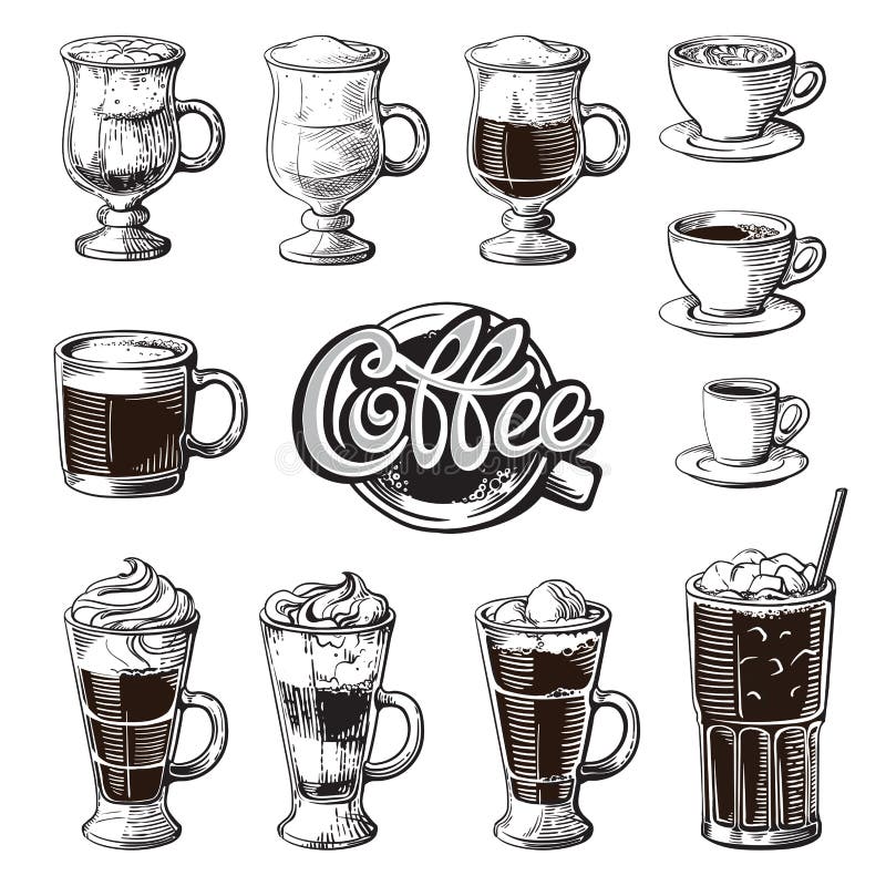 Różni kawa napoje odizolowywający Kawy espresso macchiato ristretto mokki czekoladowego irlandzkiego kakaowego frappe americano g