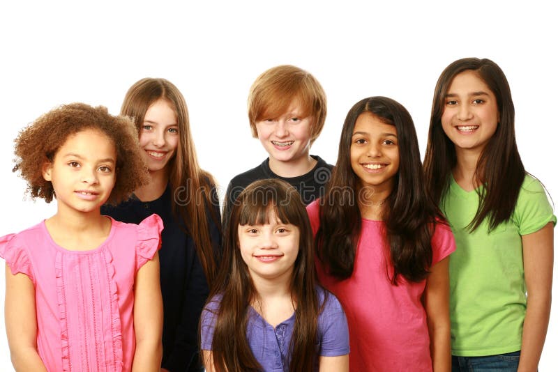 Diverse group of kids smiling on white background. Diverse group of kids smiling on white background