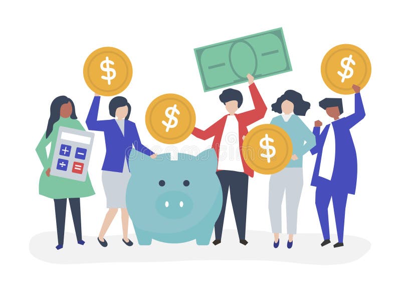 Różnorodna grupy ludzi i savings pojęcia ilustracja royalty ilustracja Różnorodna grupy ludzi i savings pojęcia ilustracja royalty ilustracja