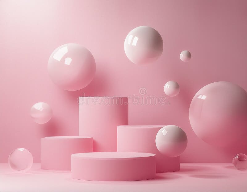 Różowe podiony geometryczne kremu : abstrakcyjna scena minimalna ilustracji