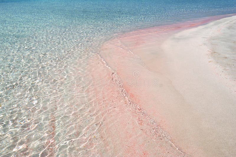Różowej piasek plaży Denny brzeg