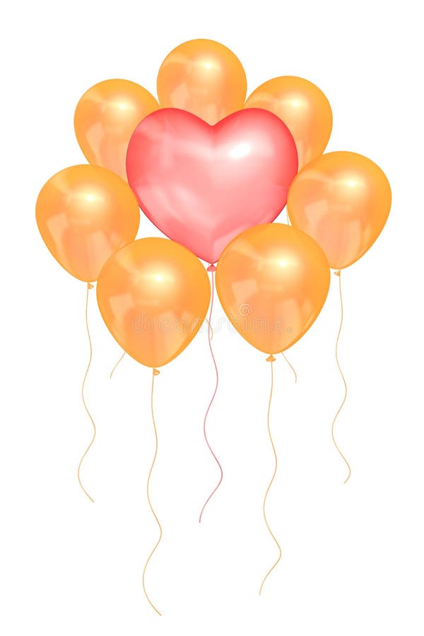 Różowy balon w formie serca otaczającego złotymi balonami na białym odosobnionym tle royalty ilustracja Różowy balon w formie serca otaczającego złotymi balonami na białym odosobnionym tle royalty ilustracja